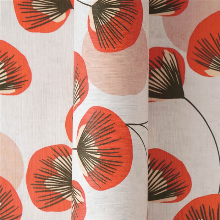 Papeldecor|Papier peint ginkgo minimaliste oriental rouge|Scandinave