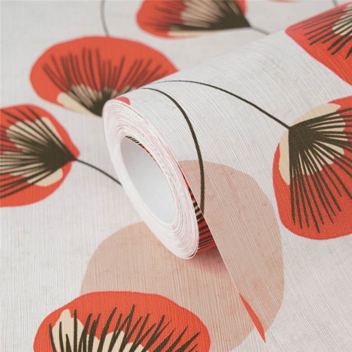 Papeldecor|Orientalische minimalistische Ginkgo Tapete rot|Skandinavisch