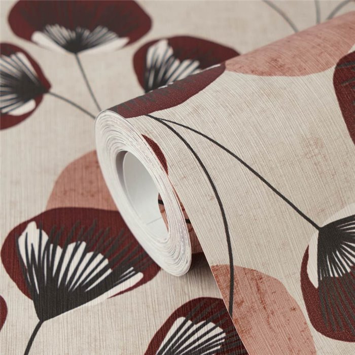 Papeldecor|Orientalische japanische Blumentapete rot und braun|Skandinavisch