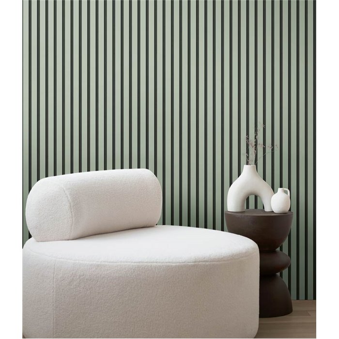 Papeldecor|Moderne Akustikpanel Tapete grün|Holzimitat