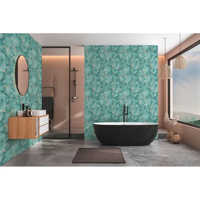 Papeldecor|Papier peint moderne effet marbre vert|Salle de Bain