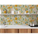 Papeldecor|Papier peint floral aux citrons gris et jaune|Cuisine