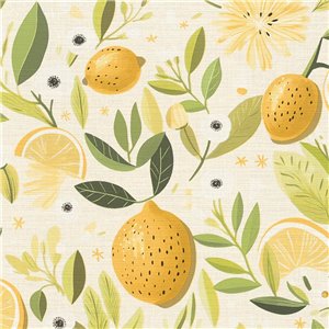 Papeldecor|Papel pintado floral con limones gris y amarillo|Cocina