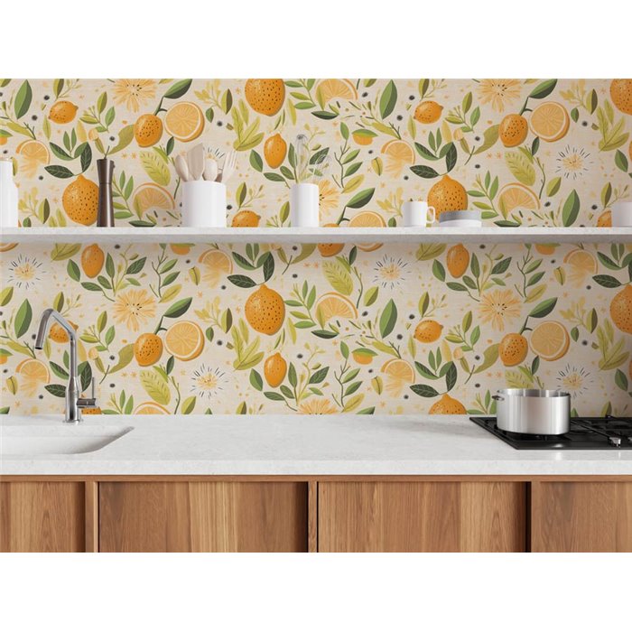 Papeldecor|Papier peint citrons blanc et jaune|Cuisine