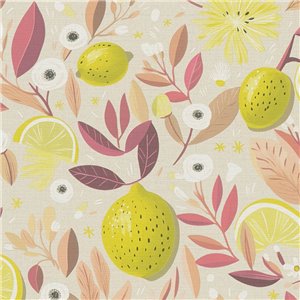 Papeldecor|Papel pintado floral con limones gris y amarillo|Cocina