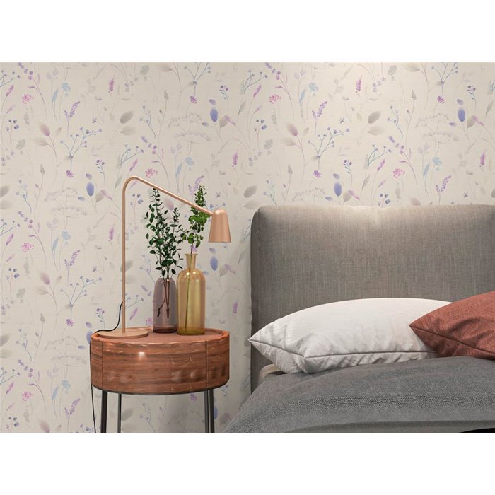 Papeldecor|Romantic watercolour floral wallpaper lilac tones|Bedrooms