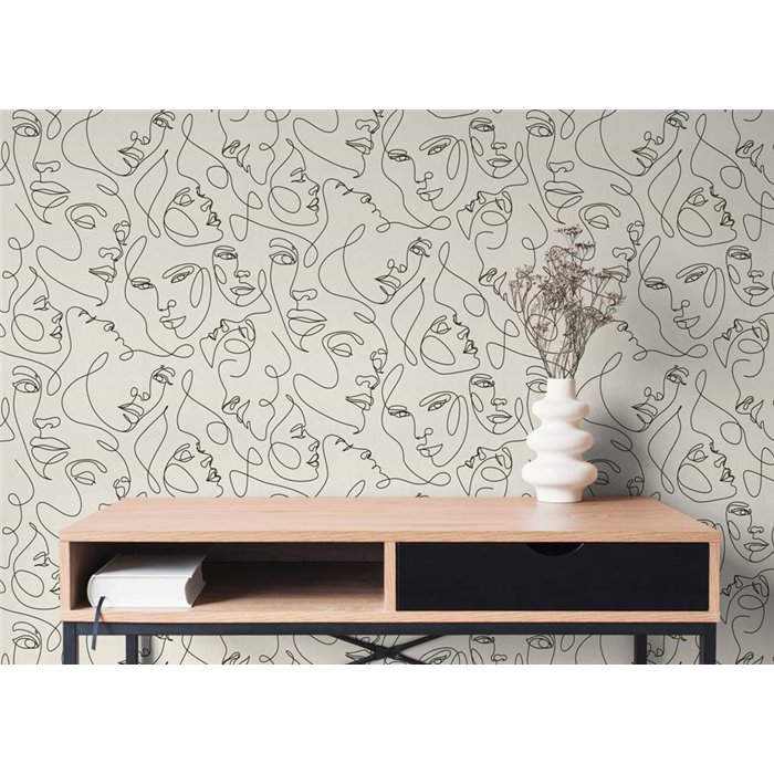 Papeldecor|Contemporary figurative face wallpaper|Living Room