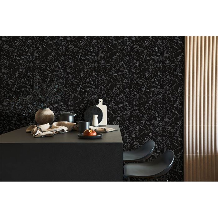 Papeldecor|Modern figurative wallpaper black and silver|Living Room