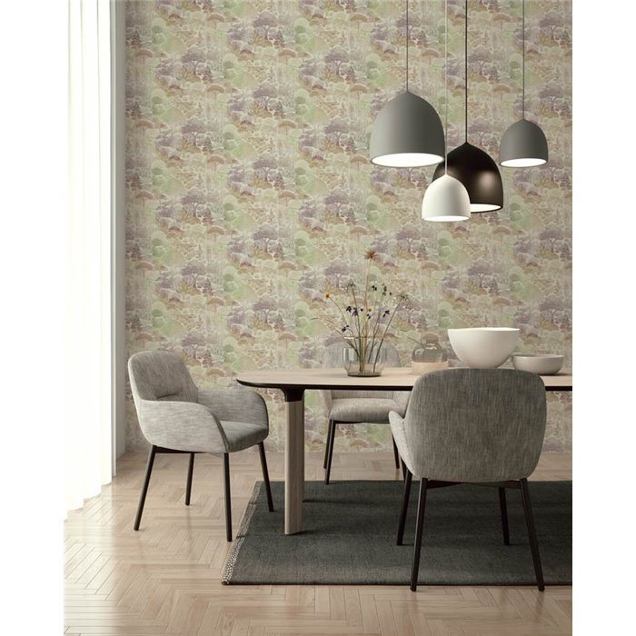 Papeldecor|Oriental landscape wallpaper pastel tones|Living Room