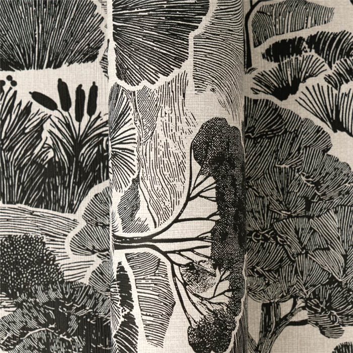 Papeldecor|Illustrated forest wallpaper black and white|Hospitality