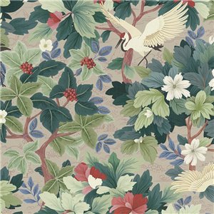 Papeldecor|Asiatische botanische Tapete blau und grün|Orientalisch