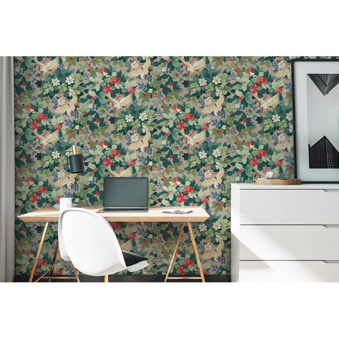 Papeldecor|Orientalische botanische Tapete beige und grün|Orientalisch