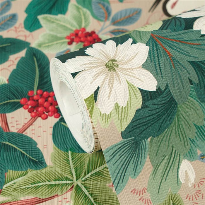 Papeldecor|Oriental botanical wallpaper beige and green|Oriental