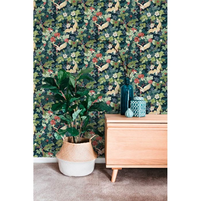 Papeldecor|Papier peint botanique asiatique bleu et vert|Oriental