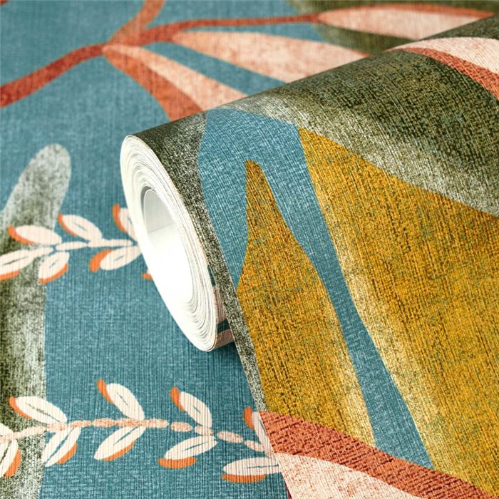 Papeldecor|Tropische Pflanzentapete blau mehrfarbig|Gewerberäume