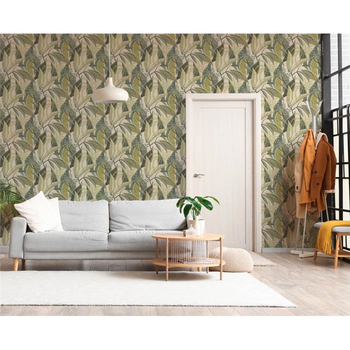 Papeldecor|Papel pintado plantas tropicales tonos verdes|Hosteleria