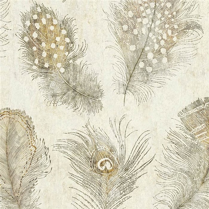 Papeldecor|Papier peint plumes de paon tons beige|Hôtellerie