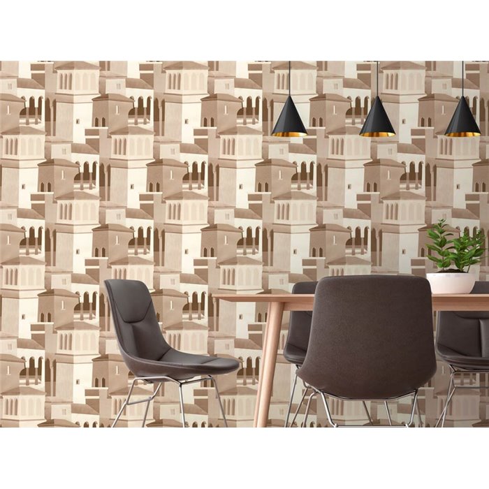 Papeldecor|Papel pintado mediterráneo mosaico arquitectónico|Hosteleria