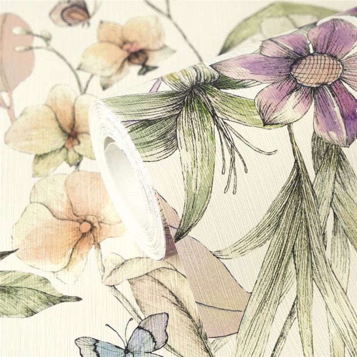 Papeldecor|Blumentapete weiß mehrfarbig|Schlafzimmer