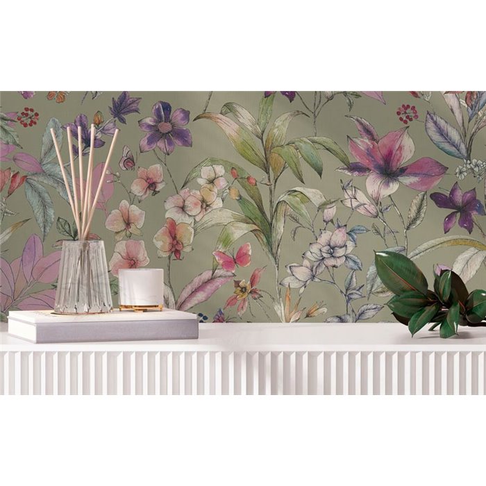 Papeldecor|Papier peint floral tons verts|Chambres