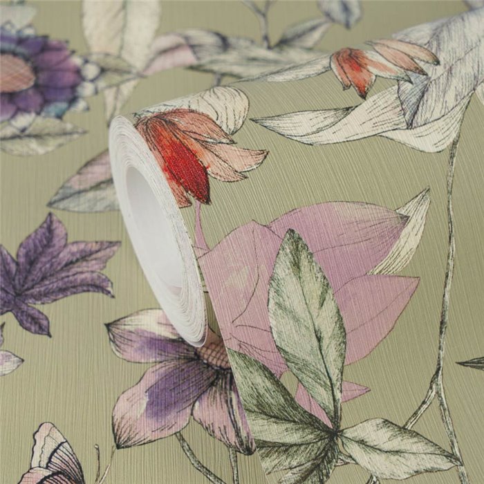 Papeldecor|Papier peint floral tons verts|Chambres