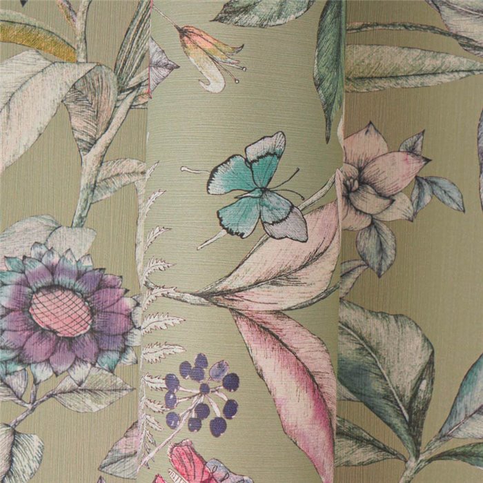 Papeldecor|Papel pintado floral tonos verdes|Dormitorio