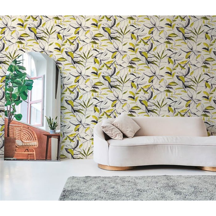 Papeldecor|Modern tropical pattern wallpaper white and green|Living Room