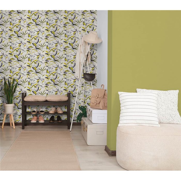 Papeldecor|Papier peint moderne motif tropical blanc et vert|Salón
