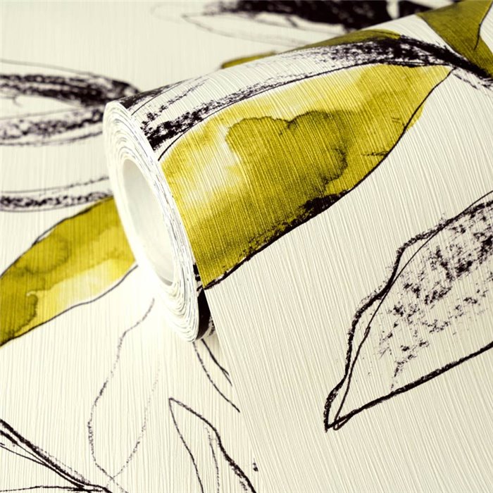 Papeldecor|Papier peint moderne motif tropical blanc et vert|Salón