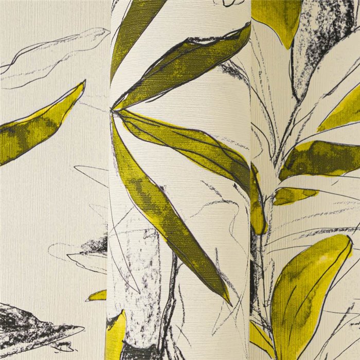 Papeldecor|Papier peint moderne motif tropical blanc et vert|Salón