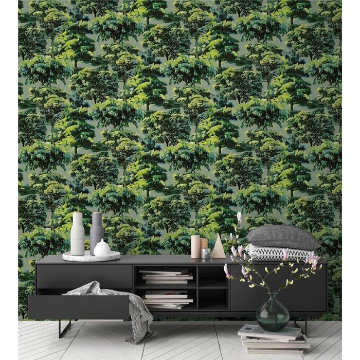 Papeldecor|Oriental forest landscape wallpaper green|Commercial Premises