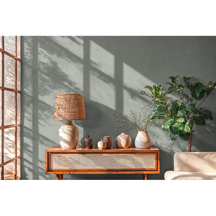 Papeldecor|Papier peint intemporel couleur unie vert grisé|Hôtellerie