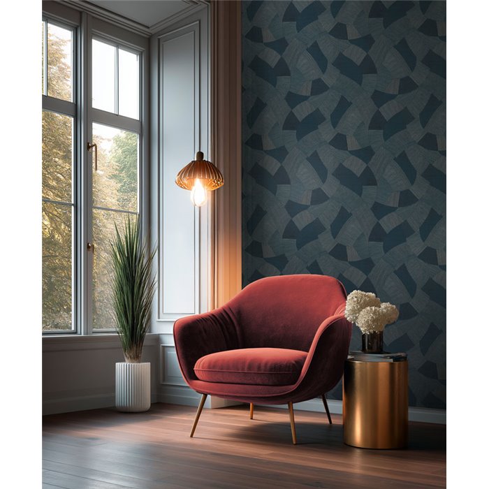 Papeldecor|Papier peint abstrait moderne bleu et argent|Hôtellerie