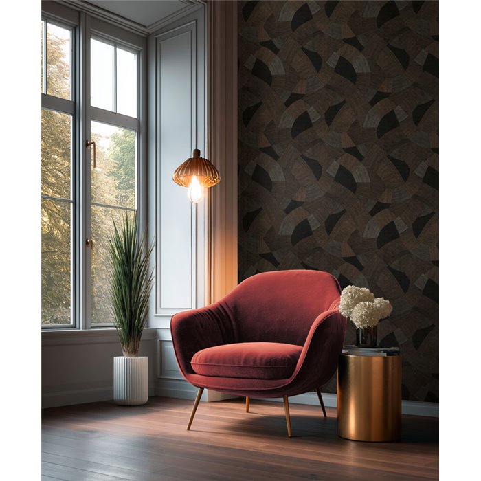 Papeldecor|Papel pintado moderno geométrico negro metalizado|Dormitorio