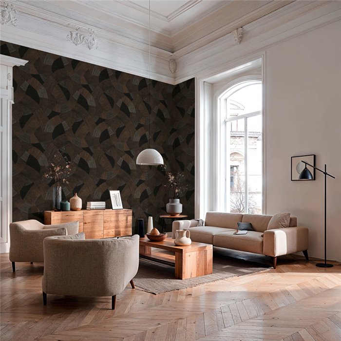 Papeldecor|Papel pintado moderno geométrico negro metalizado|Dormitorio