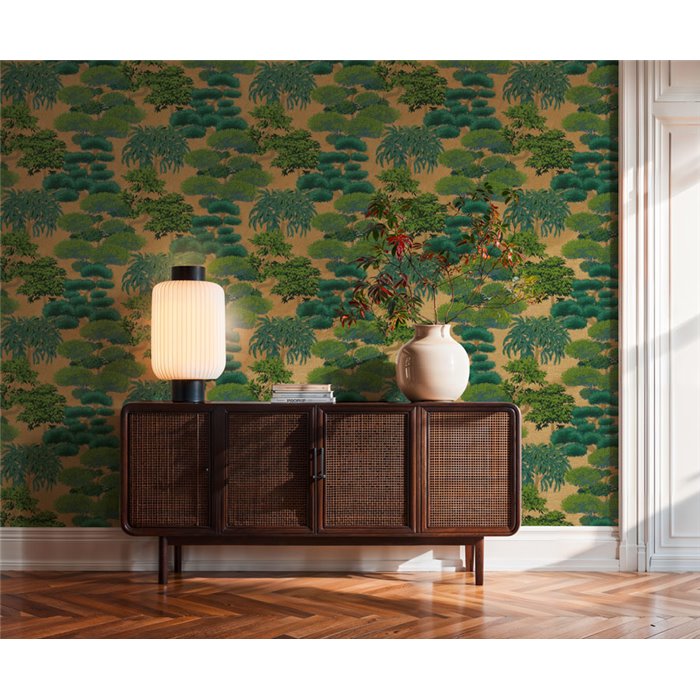 Papeldecor|Tropical landscape wallpaper yellow and green|Hospitality