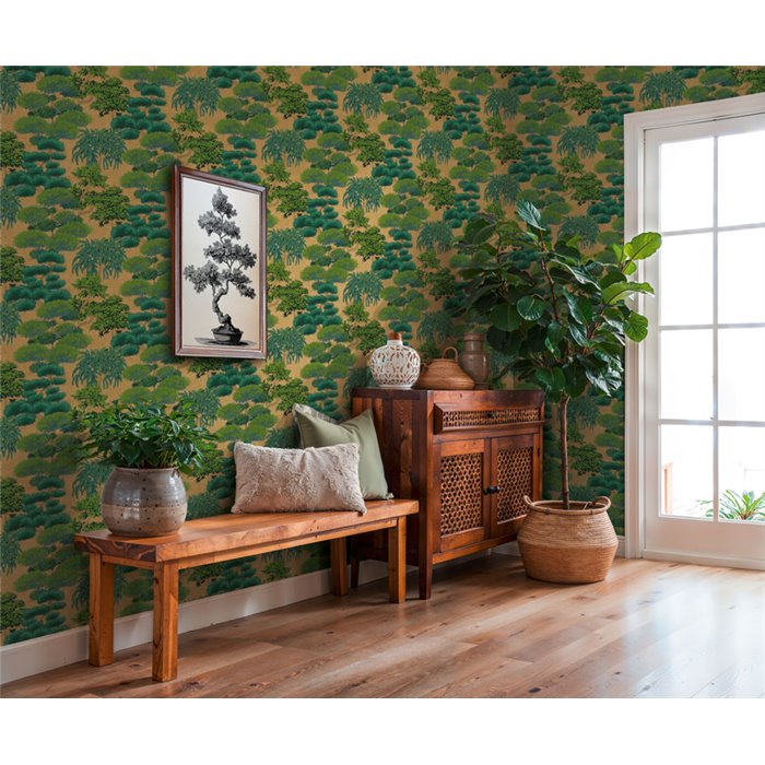 Papeldecor|Papel pintado paisaje tropical amarillo y verde|Hosteleria