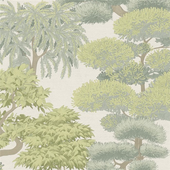 Papeldecor|Orientalische Landschaftstapete weiß und grün|Schlafzimmer