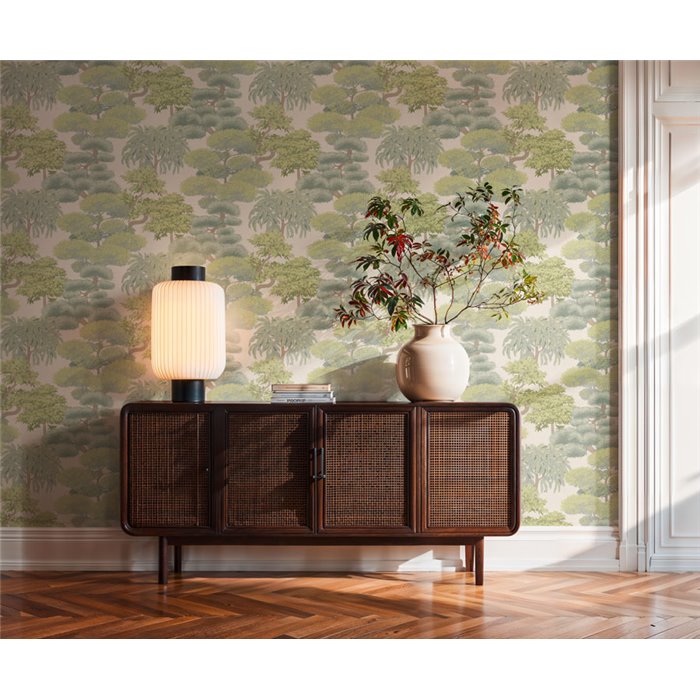 Papeldecor|Oriental landscape wallpaper white and green|Bedrooms