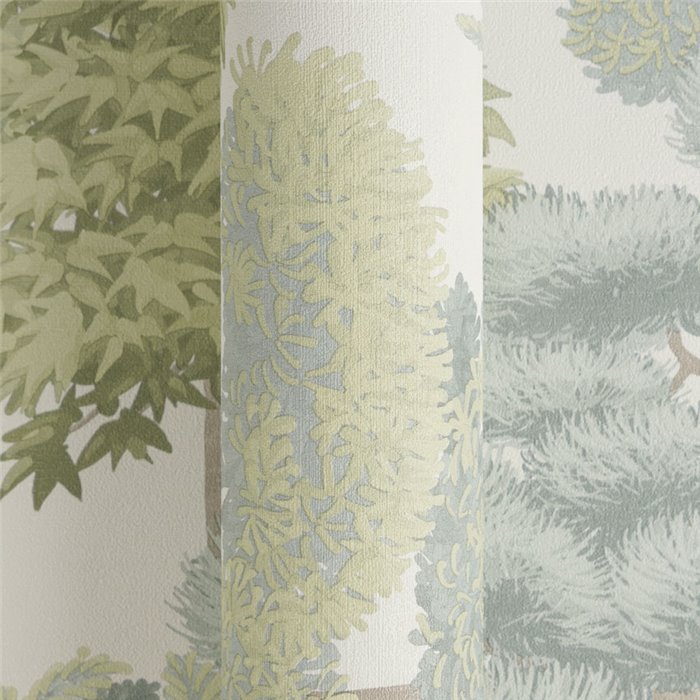 Papeldecor|Papier peint paysage oriental blanc et vert|Chambres