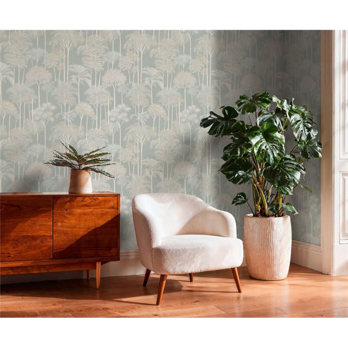 Papeldecor|Papel pintado colonial paisaje de palmeras verde claro|Hosteleria