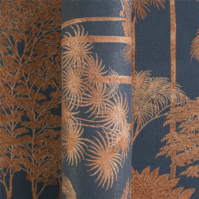Papeldecor|Papel pintado colonial bosque de palmeras azul cobrizo|Hosteleria