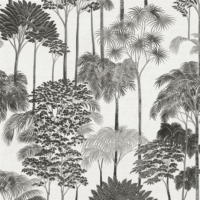 Papeldecor|Papel pintado colonial palmeral blanco y negro|Hosteleria