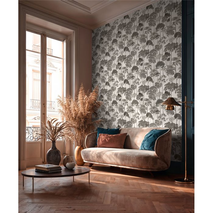 Papeldecor|Koloniale Palmenhain-Tapete schwarz und weiß|Gastronomie & Hotellerie