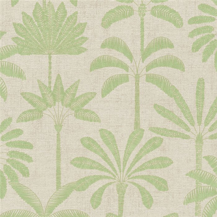 Papeldecor|Papel pintado colonial estampado tropical beige y verde|Hosteleria