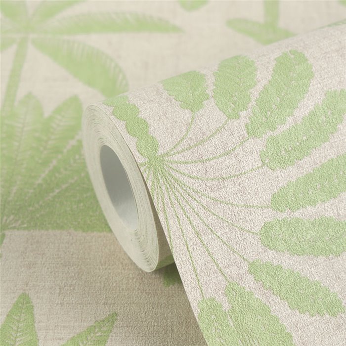 Papeldecor|Papel pintado colonial estampado tropical beige y verde|Hosteleria