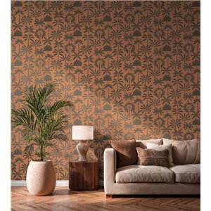 Papeldecor|Papel pintado colonial estampado tropical beige y verde|Hosteleria 2