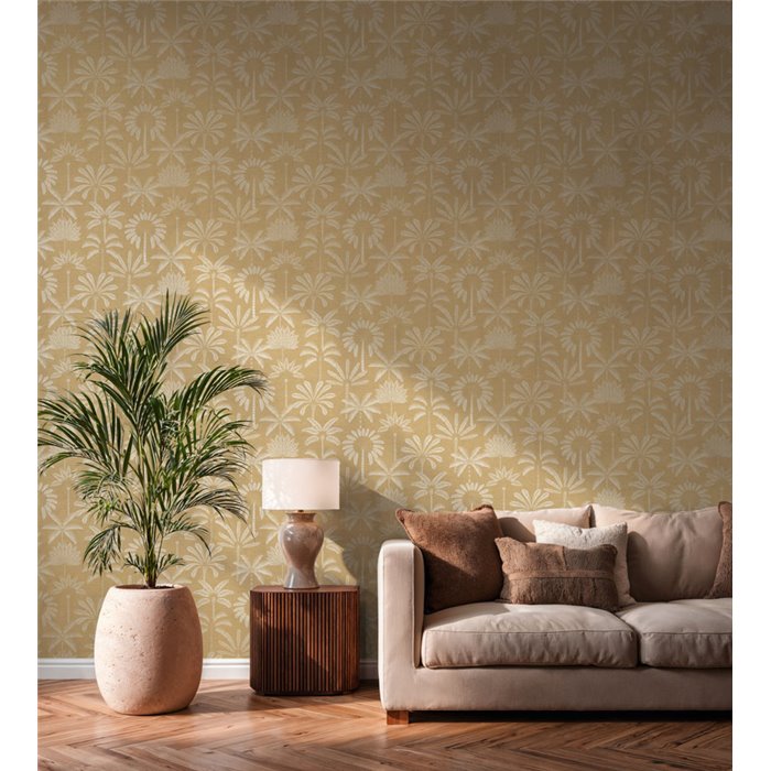 Papeldecor|Papel pintado colonial palmeras minimalistas amarillo|Hosteleria