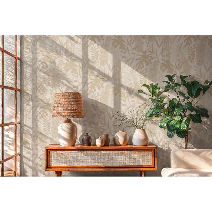 Papeldecor|Tropical plant wallpaper beige|Hospitality