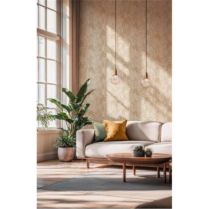 Papeldecor|Papier peint plantes tropicales beige|Hôtellerie